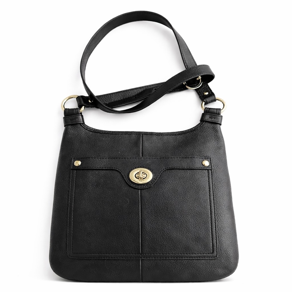 Coach Penelope Slim Crossbody Bag Black Pebbled Leather Turn Lock Classic EUC